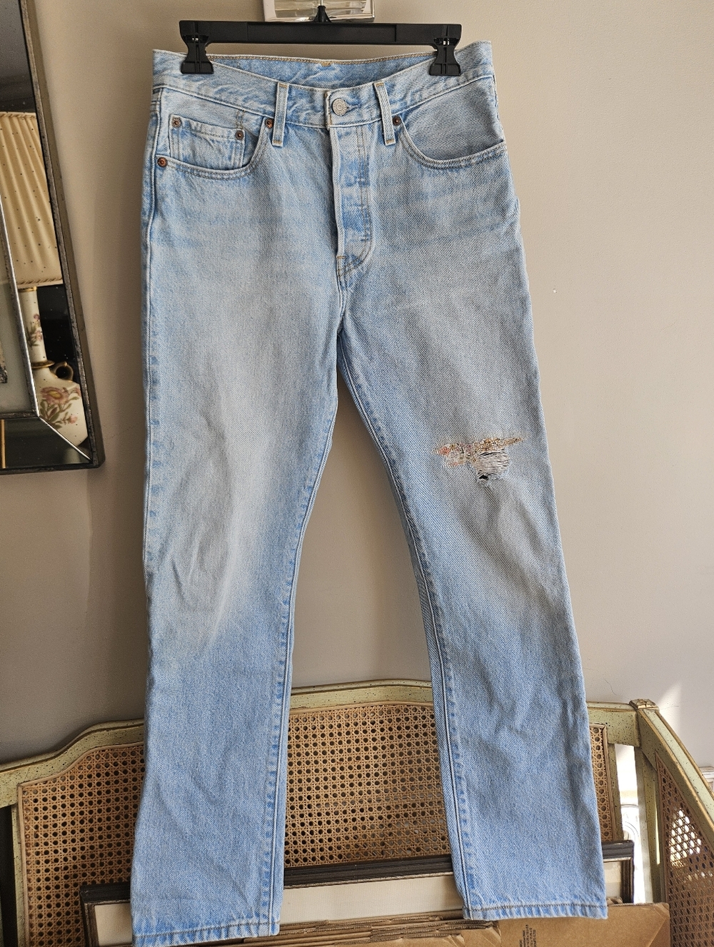 Levis 501 Womens Jeans Light Blue 150th Floral Straight Button Fly - Size 27